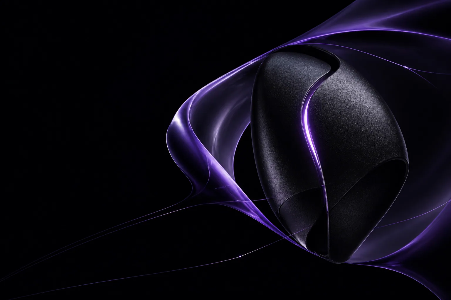 Black ceramic privacy core surrounded by a violet field that bends around its sealed surface